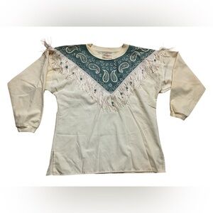 vintage Handmade and beaded western long sleeve cream turquoise long sleeve